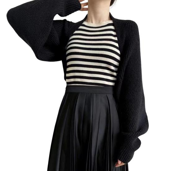 Women Knitted Cardigan Shawl Loose Bat Sleeves Solid Color Knitting Coat Short Style Shawl Coat Autumn Winter Wear