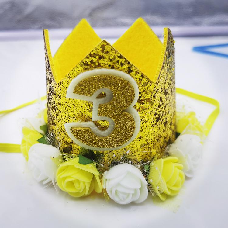 Pompon Flower Hot Stamping Party Hat for Children's First Birthday or Full Moon Celebration