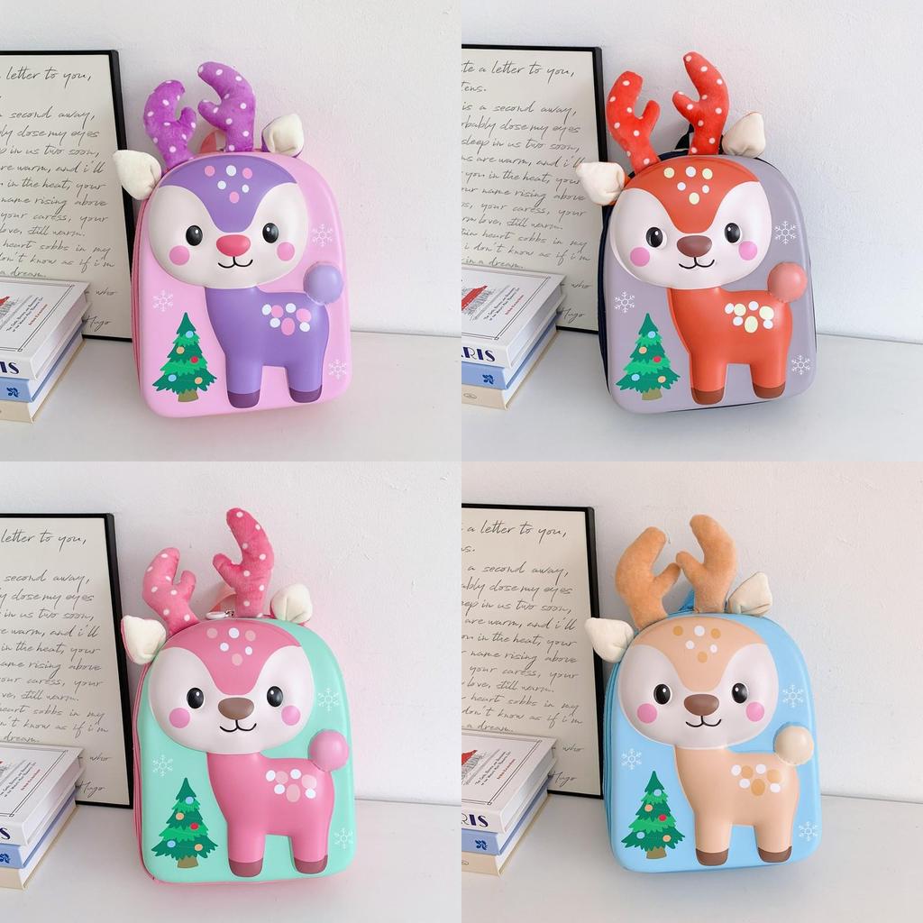 Cartoon Deer Kids Backpack With Pvc Shell For Preschool Children School Use