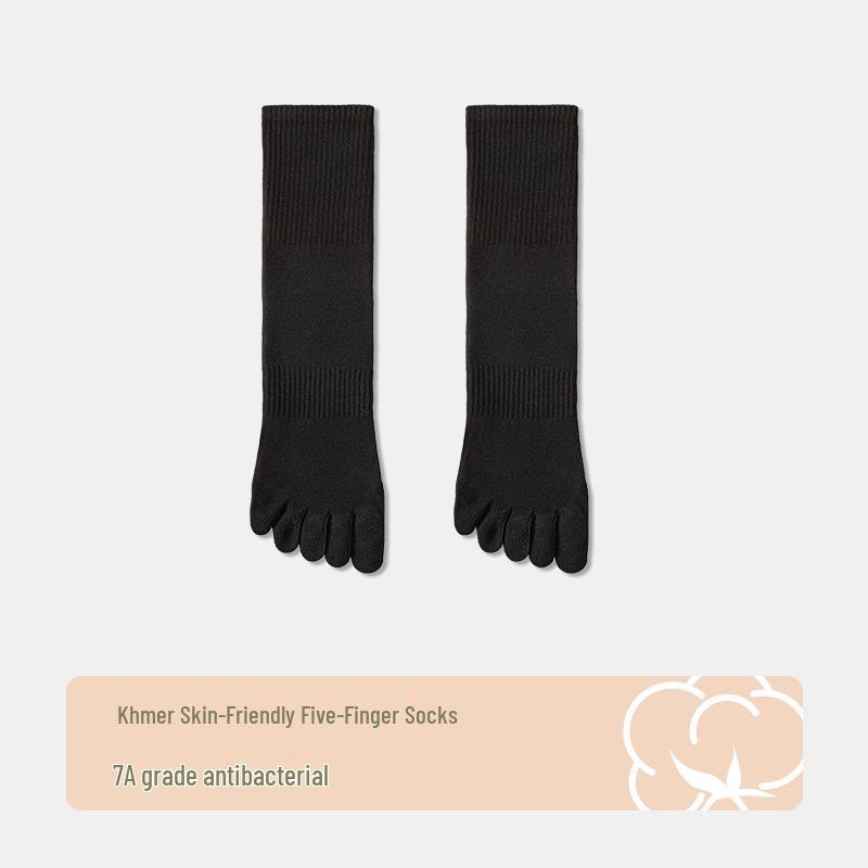 Men's Black & White Five-Toe Mid-Calf Cotton Socks - Anti-Odor, Spring/Summer