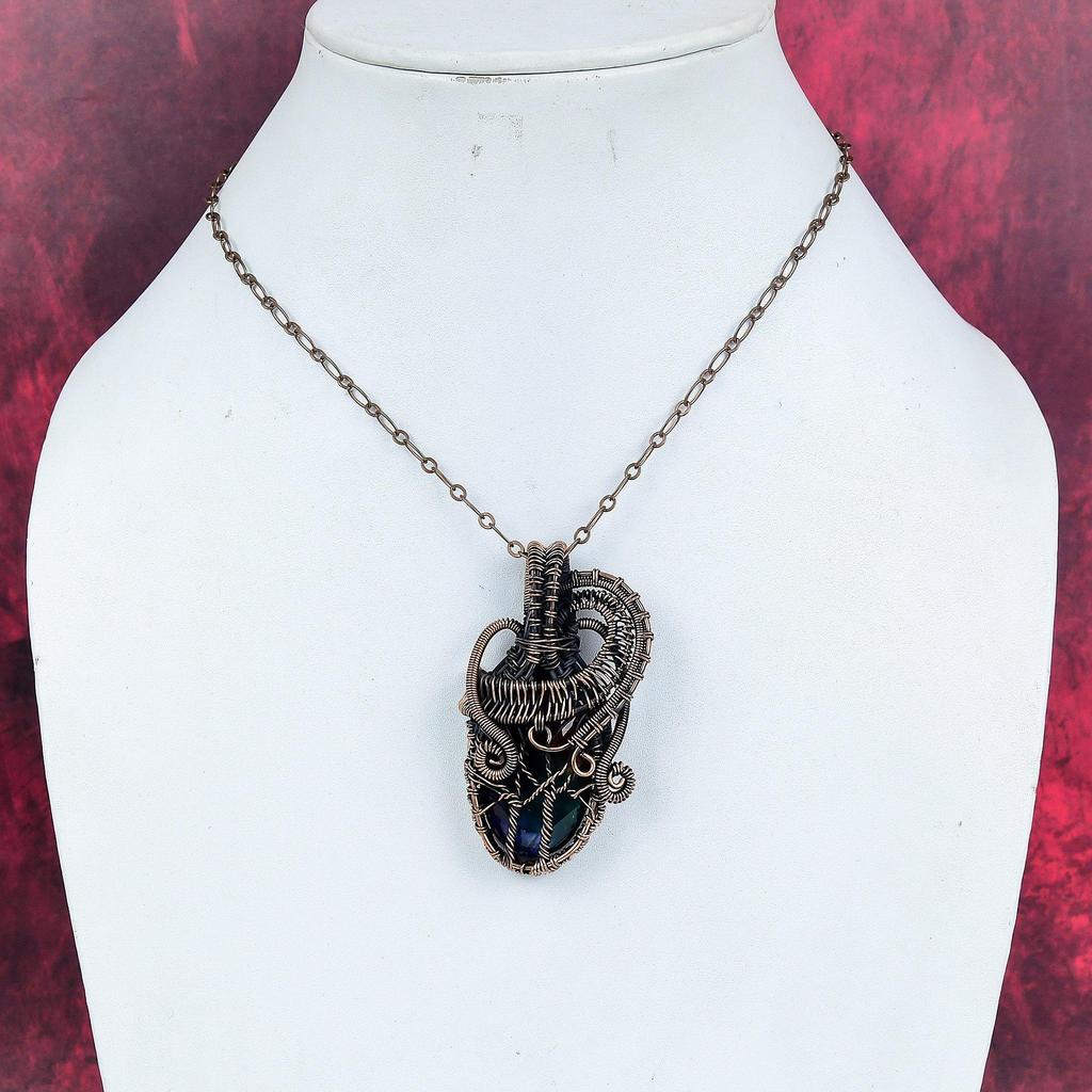 Tree of life faceted ammolite pendant copper wire wrapped pendant gemstone pendant copper wire wrap jewelry gifts for mom handmade pendant
