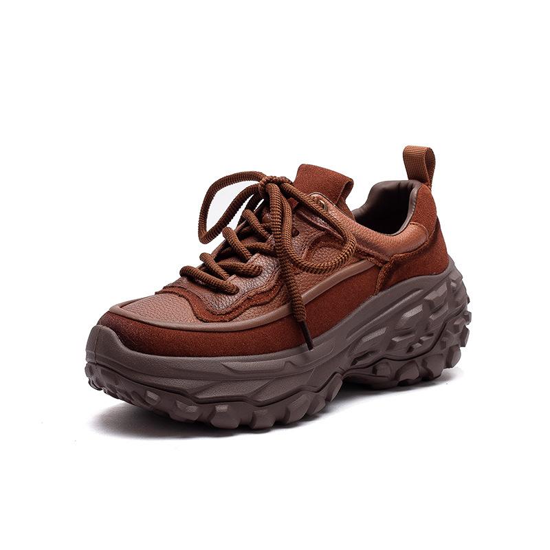 Fashion GKTINOO Spring Autumn Casual Outdoor Sports Lace Up  Genuine Leather Sneakers Mixed Colors Thick soled Women's Shoes