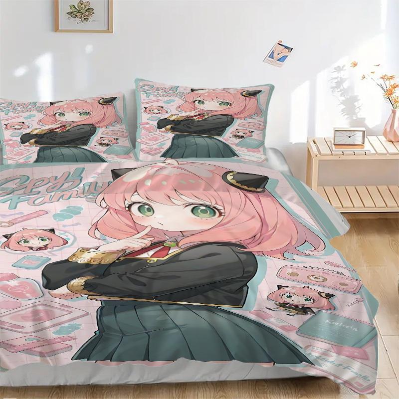 Pink Hair Girl Cat Ears Print 3Pcs Bedding Setduvet Cover With 2 Bedropillowcase Home Birthday Gift
