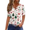 Women's T Shirt Christmas Print Button Short Sleeve Daily Weekend Fashion Basic V- Neck Regular Top