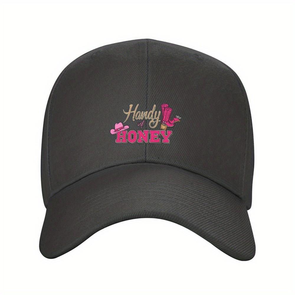 Handy Honey Graphic Baseball Cap Adjustable Polyester Curved Brim Cowboy Style Hat for Unisex