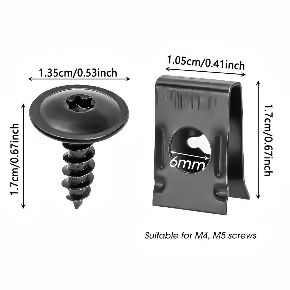 10/20/50pairs Screws Plus Metal U-Bolt Clips for Car Body Bumper Baffle Fasteners Threaded Clips Engine Hood Chassis Hood