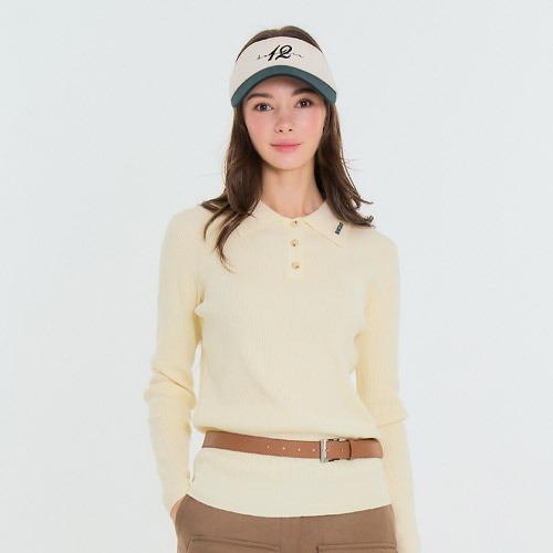 Venezia 12 Ribbed Collar Button Knit Ivory Free/Free