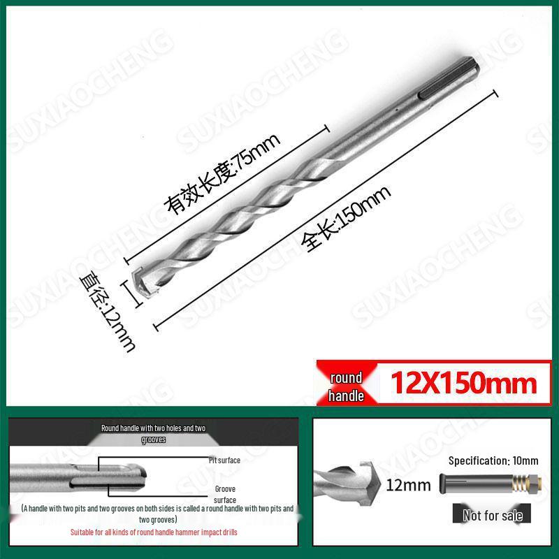 Extended Rotary Hammer Drill Bit Set for Concrete, Stone, and Brick Walls - Alloy, Square & Round Shanks