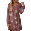 Women's Fashion Floral Print V-Neck Long Sleeve Dress