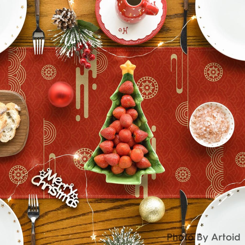 Artoid Mode Propitious Clouds Steeds Red Chinese Zodiac Horse Happy 2026 Lunar New Year Table Runner, Spring Festival Winter Kitchen Dining Table