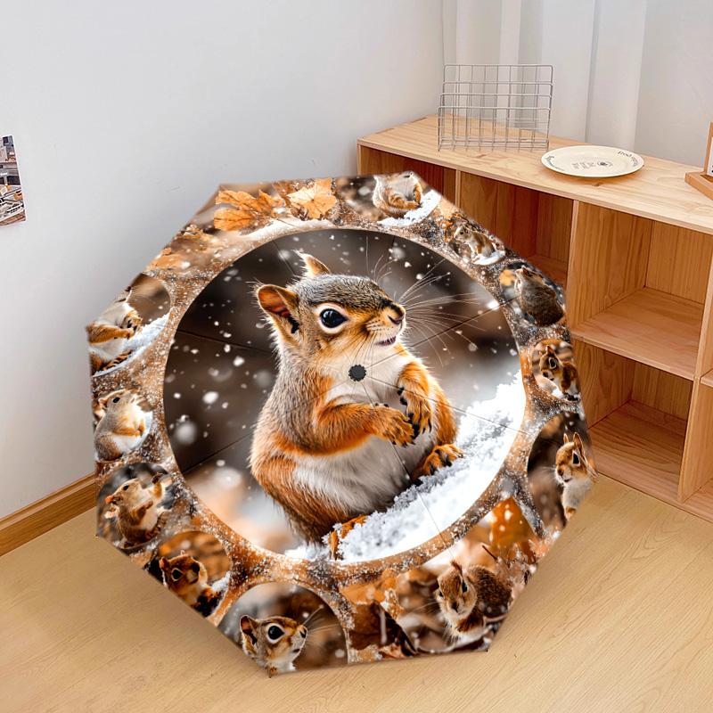 1 PC Automatic Folding Umbrella - Squirrel Pattern, Portable & Foldable Design with 8 Ribs, Christmas Birthday Gifts