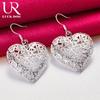 925 Sterling Silver Hollow Heart-shaped Flower Piercing Earrings Fashionable Wedding Jewelry