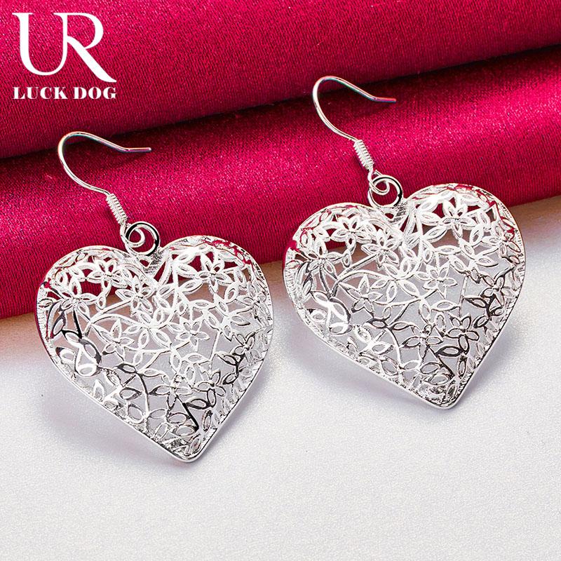 925 Sterling Silver Hollow Heart-shaped Flower Piercing Earrings Fashionable Wedding Jewelry