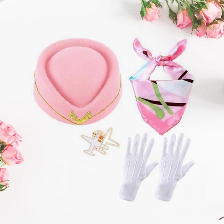 Flight Attendant Costume Accessories Women's Stewardess Outfit Air Hostess Cosplay Costume Stewardess Hat Gloves Scarf