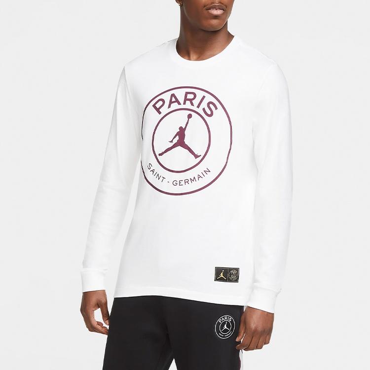Air Jordan Paris Saint-Germain Printing Logo Long Sleeves White Men's CK9782-100