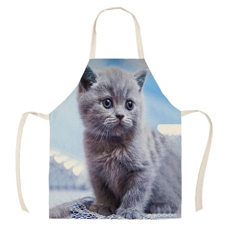 Cute Cat Print Kitchen Apron Sleeveless Linen Cooking Apron Adult Women Men Home Cleaning Baking Accessories Easy Clean Bibs