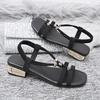 Fashion 2025 Summer New Women's Sandals Stylish Thick Heel Metal Elastic Sliding Women's Shoes Casual Style Comfortable Sandals Zapatos