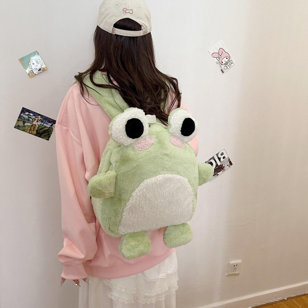 Women Cute plush frog backpack 2024 girl funny cartoon school bag small shoulder bag