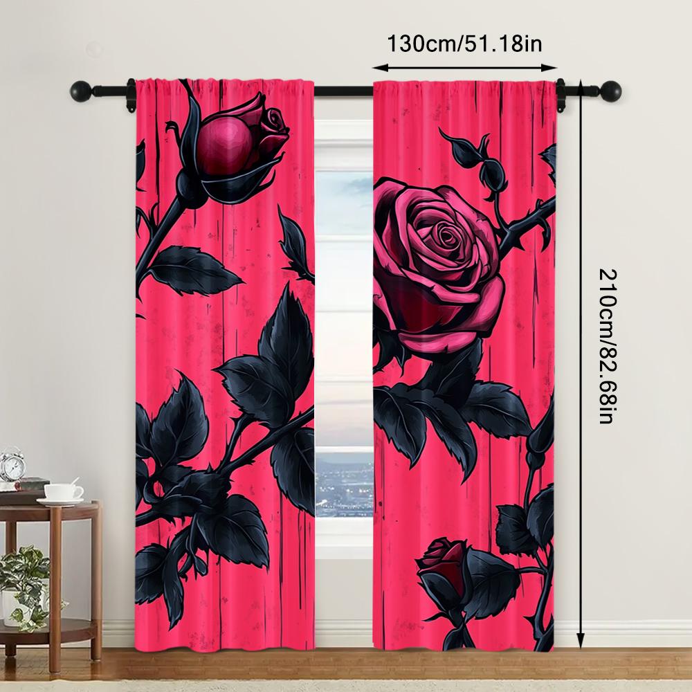 2pc, Window Drapes Pink Rose Versatile Durable Polyester,Without Electricity summer party decorations Applies to Holiday