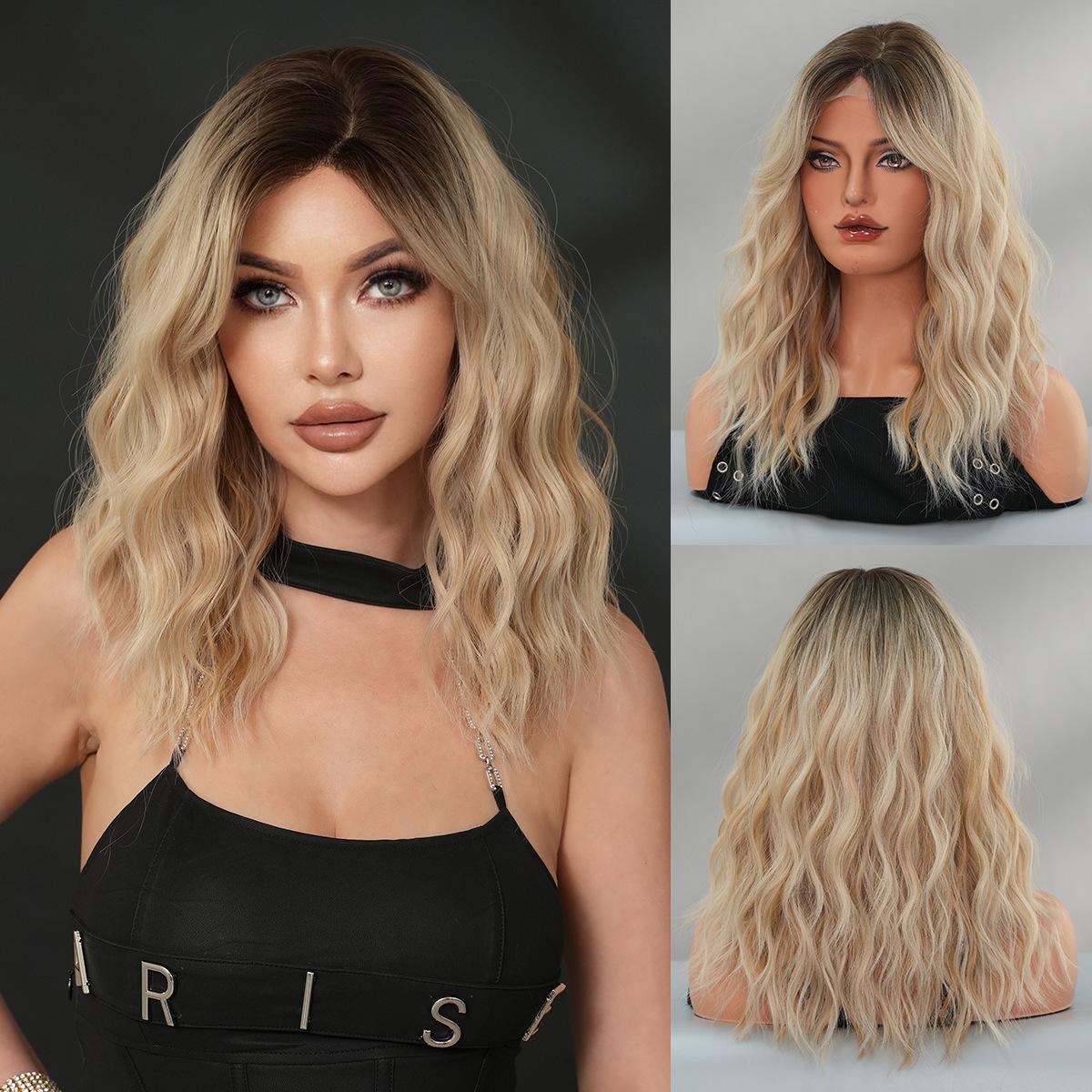 

Маленький кружевной парик с градиентным блондом для женщин - Короткие кудрявые волосы с натуральным пробором на лбу, Объемная красота на каждый день, Модный парик-шапочка 51CM золотой