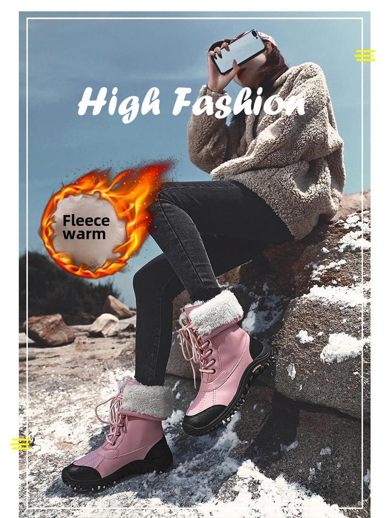 Women's Winter Snow Boots: Velvet-Lined, High-Top, Trendy, Warm Outdoor Footwear.