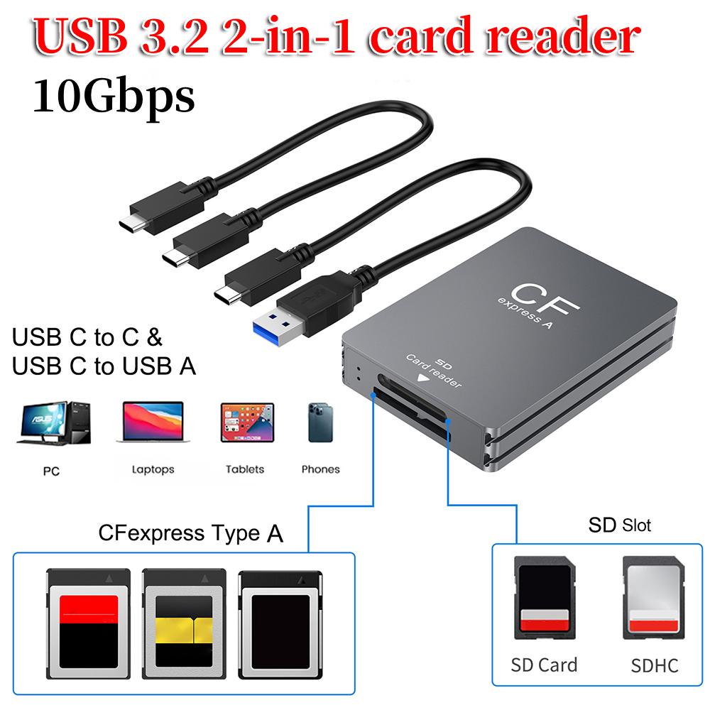 2-in-1 CFexpress Type A &SD Card Reader Cardreader Adapter Dual-Slot CFexpress Reader Support for Android/Windows/ OS for SLR