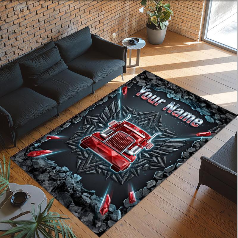 Truck Theme Crystal Velvet Floor Rug Personalized Custom Name Text Warm Carpet Home Decoration