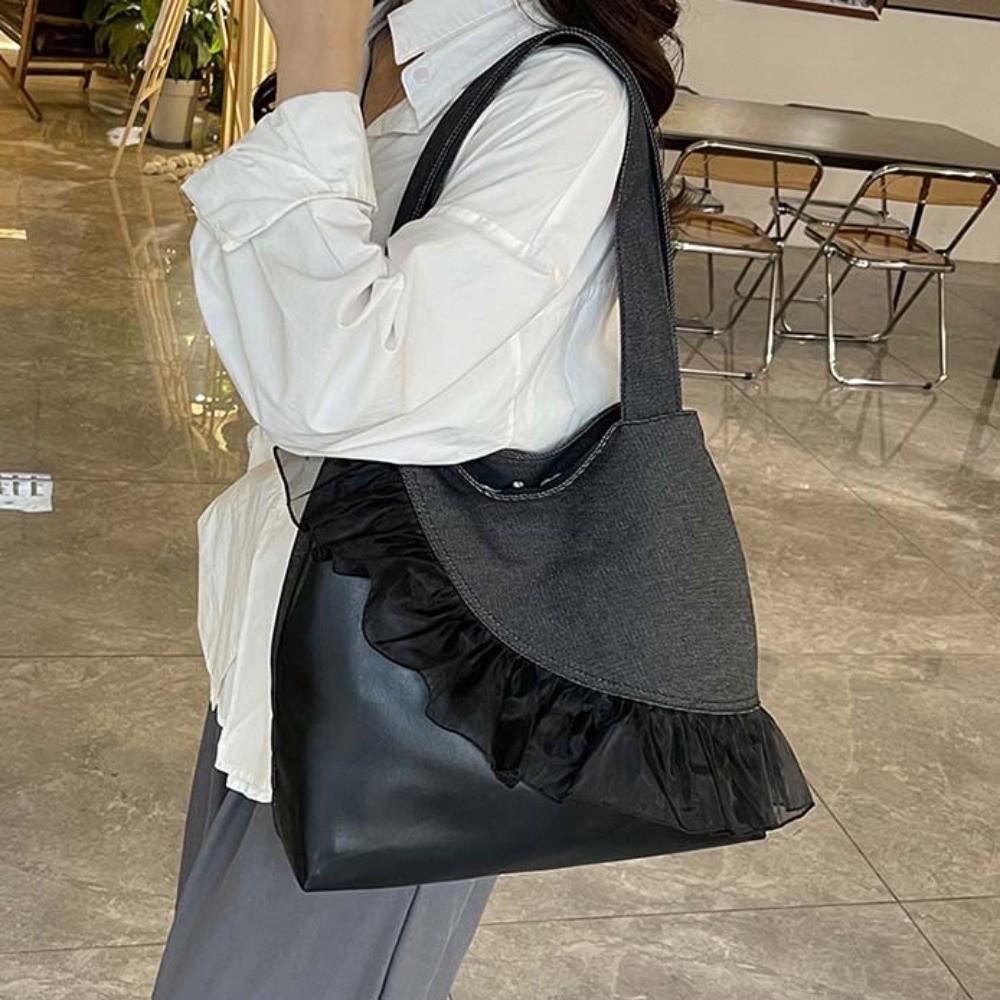 

Black Denim Blue Tote Bag Korean Style Large Capacity Underarm Bag Canvas Lace Handbag Travel чорний