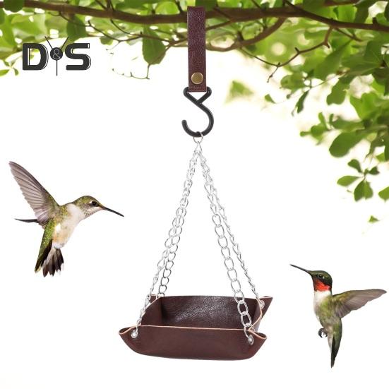 Hanging Bird Feeder Outdoor Hummingbird Feeders Faux Leather Feeding Tray Metal Mesh Attracting Wild Birds Square Platform