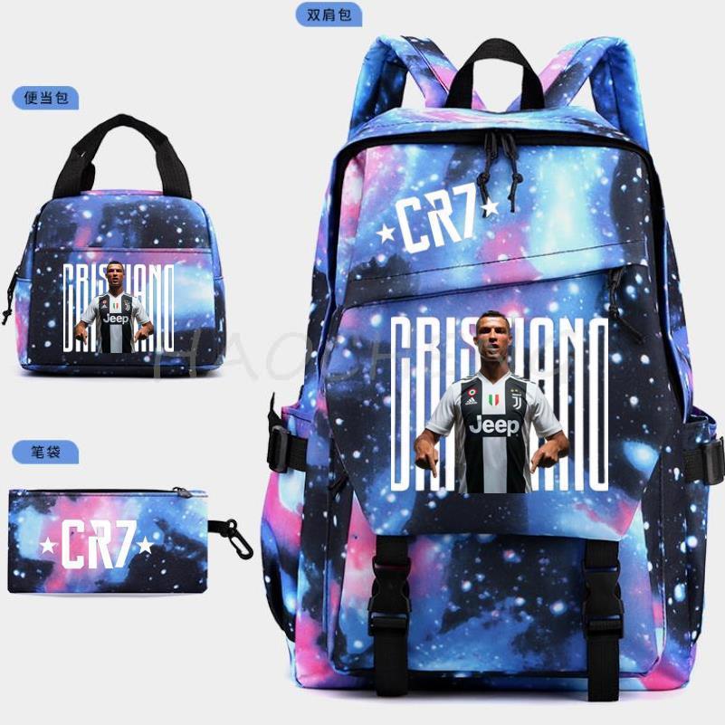 Zaino Scolastico a Tre Pezzi con Stampa di Stella del Calcio Sportiva per Studenti delle Scuole Primarie e Secondarie, Unisex