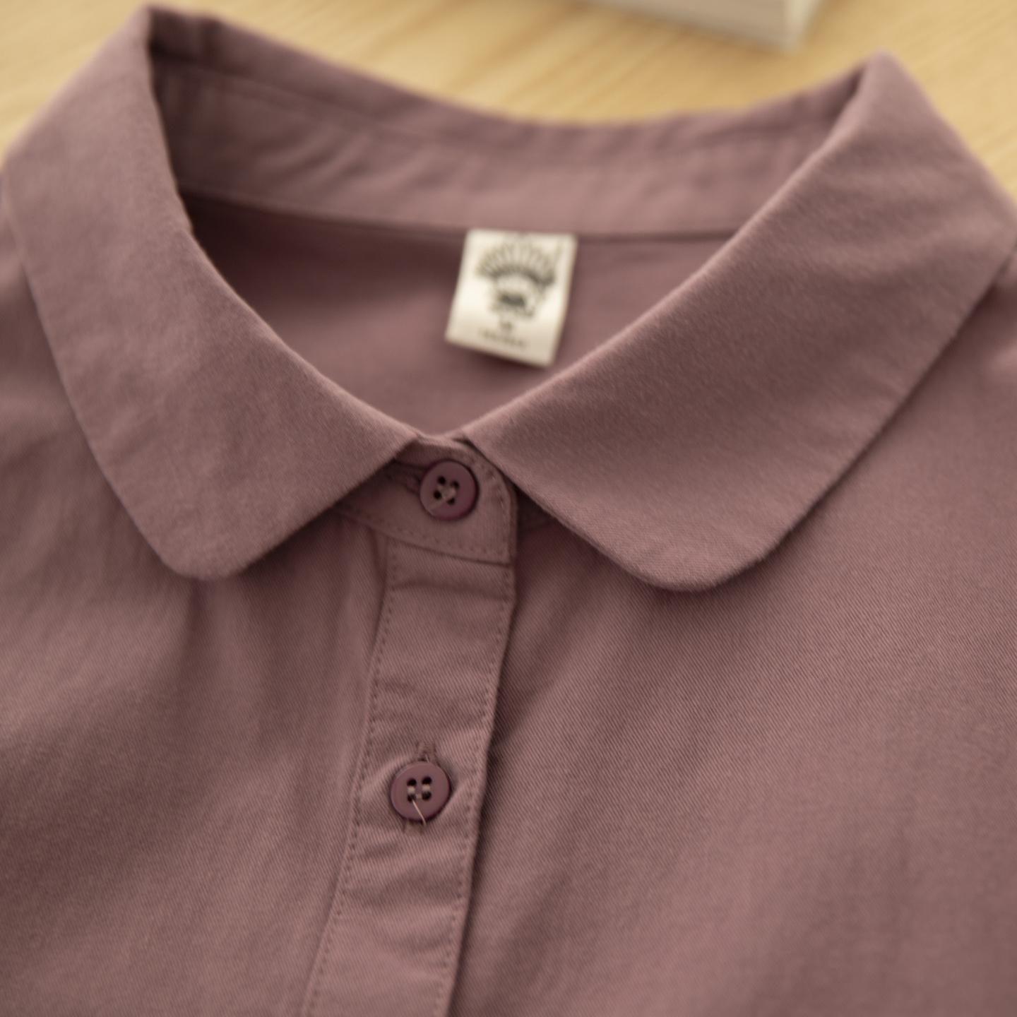 

Korean Style Autumn Casual Doll Collar Long Sleeve Shirt Extra Large фіолетовий