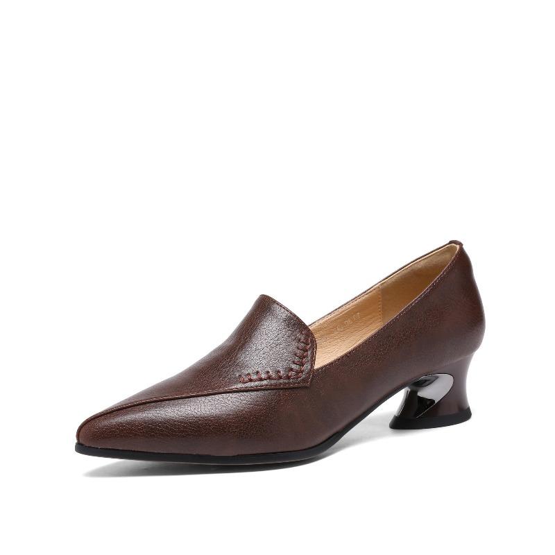 New commuter medium heel single shoes femininity pointed thick heel not tired feet four seasons comfortable women's shoes