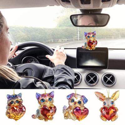 Sevgililer Günü Çizgi Film Hayvan Süsü Sevimli Kedi Köpek Tavşan Kalp Tutan Anahtarlık Akrilik Araba Dikiz Aynası Aksesuarı