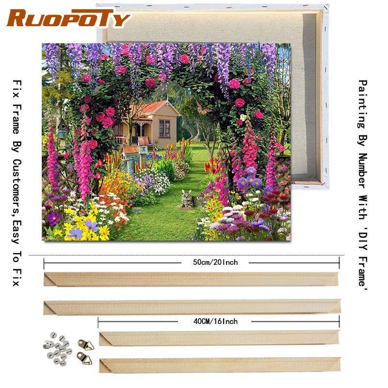 RUOPOTY DIY Frame Oil Painting By Numbers Daisy Flower Acrylic Home Decor On Canvas Wall Art Picture Rose For Living Room