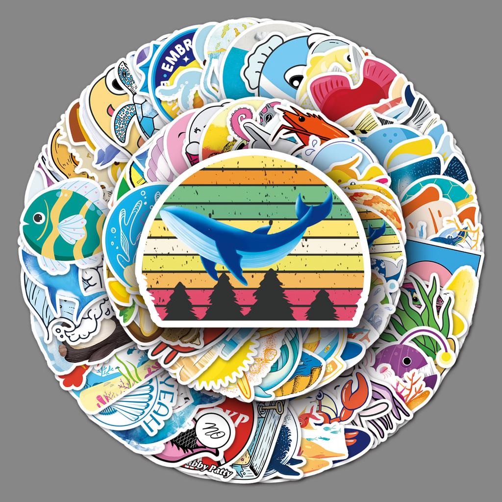100 Marine Bio Cartoon Doodle Tablet Computer Scooter Locomotive Car Sticker Waterproof Sticker