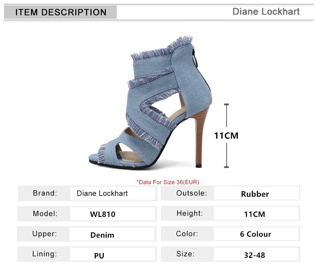 Fashion Summer New Rome Super High Heels Fish Mouth Women's Shoes Sexy Slim Heels Zipper Ankle Strap Denim Sandals Sandalias De Mujer