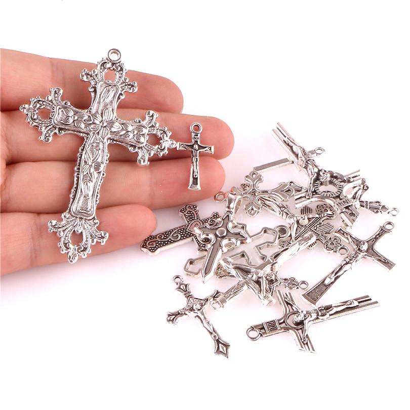 15pcs Crosses Charms Pendant Alloy Cross Metal Antique Silver Color Pendants Making DIY Handmade Jewelry Components Accessories