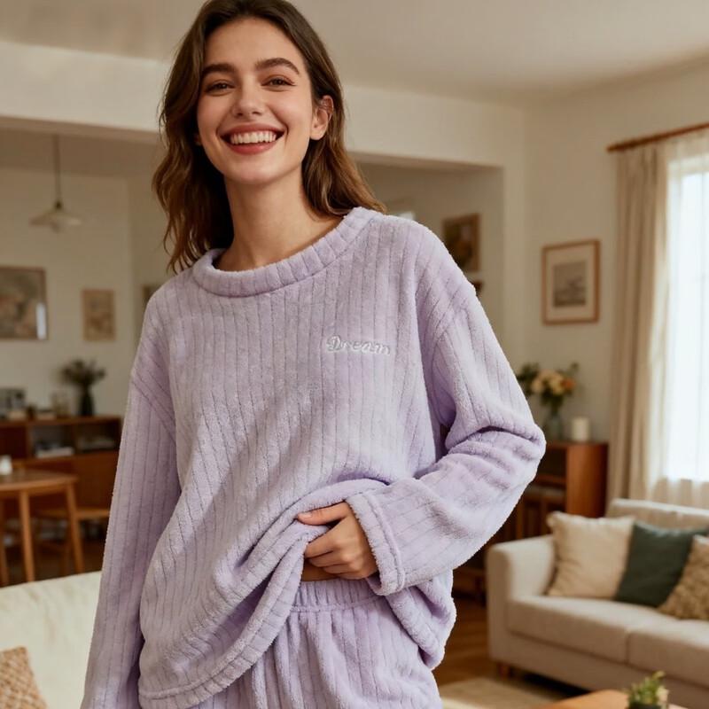 Женский теплый пижамный комплект OEING из кораллового флиса One Size