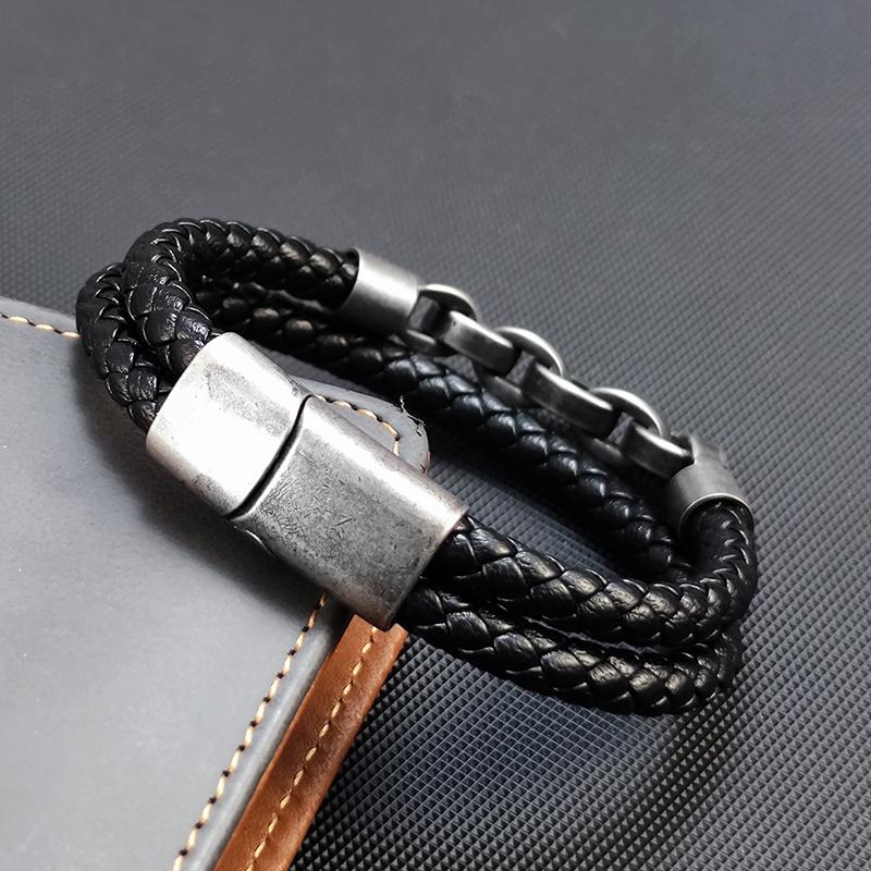 2026 Fashion Multi layered Stainless Steel Charm Viking Leather Bracelet Men's Woven Bracelet Punk Jewelry Homme Accessories