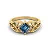 5MM Kvadratisk London Blue Topas Ädelsten 925 Sterling Silver Guldpläterad Solitär Keltisk Dam Förlovningsring