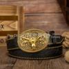 Western Cowboy Gold Lace Accent 3D Buckle Retro PU Leather Belt