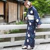 Separate Yukata for Large Separate Yukata with Heko Set Navy Blue with Uchiwa and Women, Adults, Size, Obi, 3-piece (LL-3L Size, 1. Nadeshiko)
