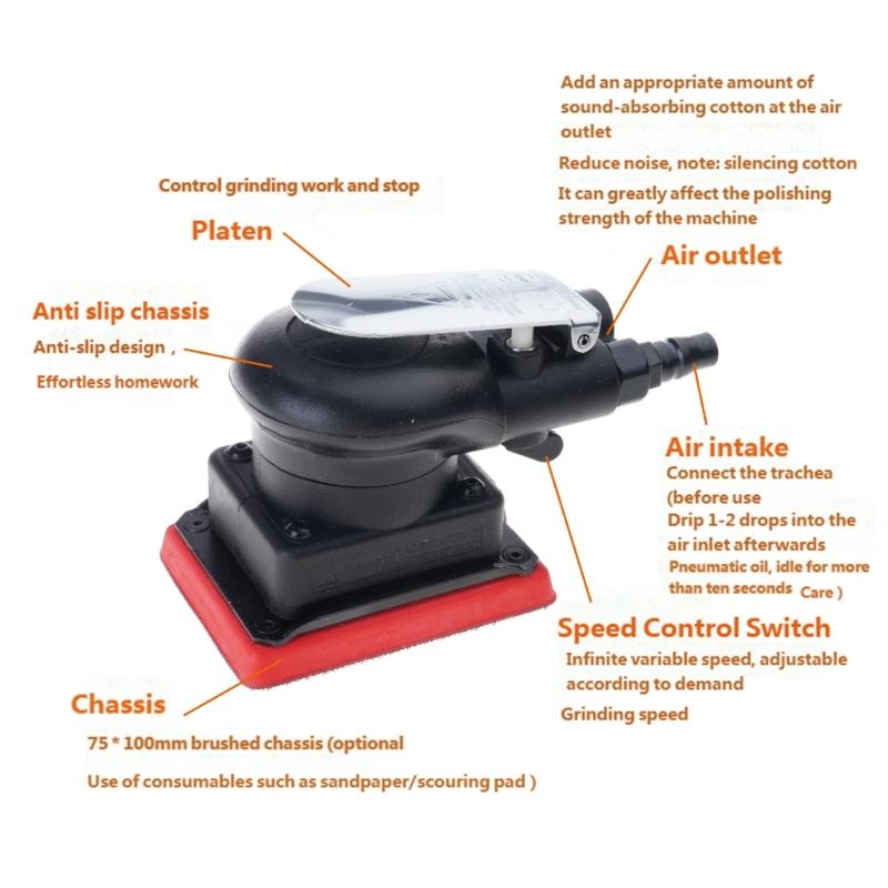 10000RPM Rectangular Air Sander Pneumatic Random Orbital Sander For Car Repair And Woodworking Applications