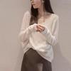 White V-Neck Sweater: Korean Style Slim Fit with Sequins, Sheer Knit, Spring/Autumn Wear for Women