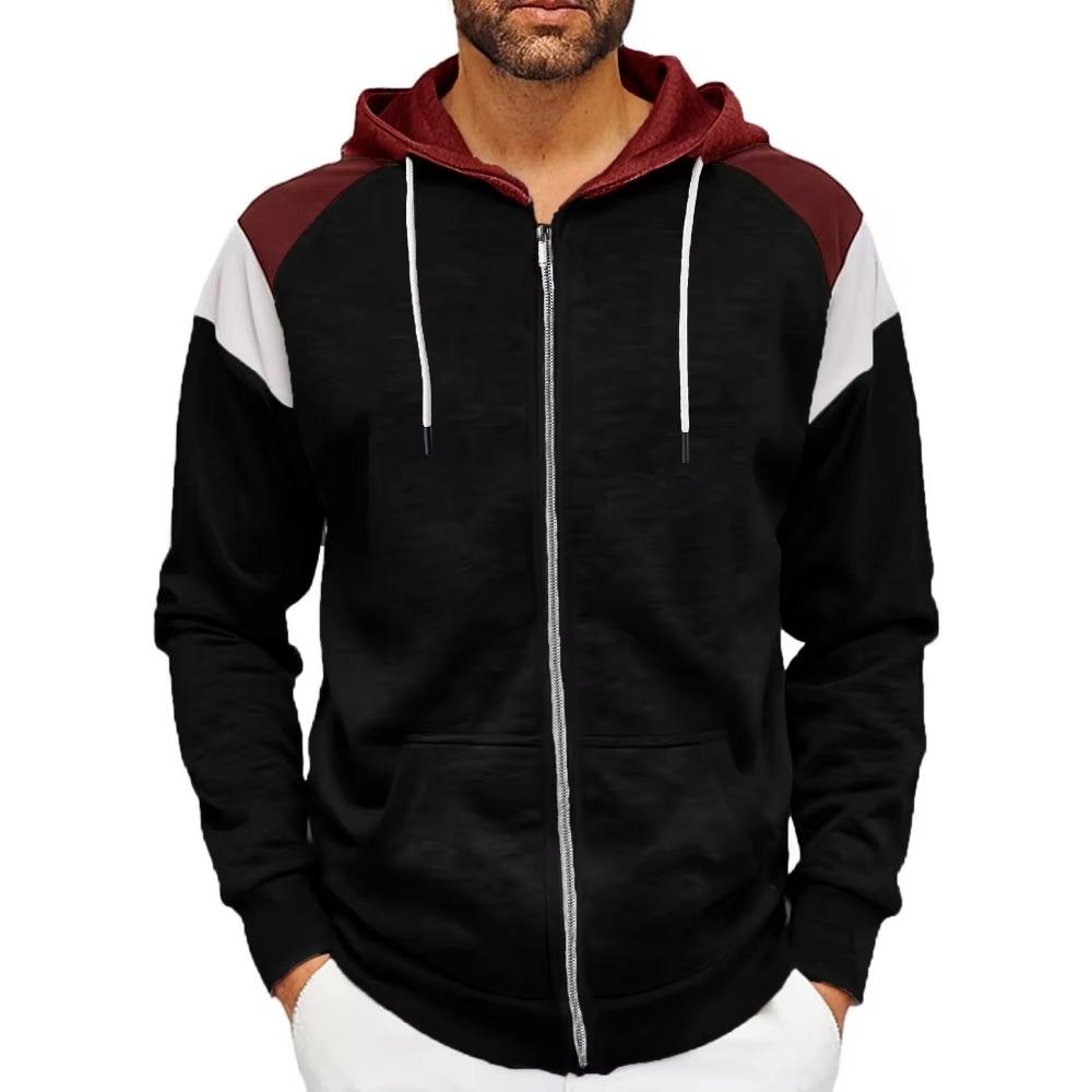 

Мужская куртка с капюшоном, повседневная свободная толстовка с капюшоном в стиле колор-блок, весна и осень, мужская уличная одежда XXXL чёрный