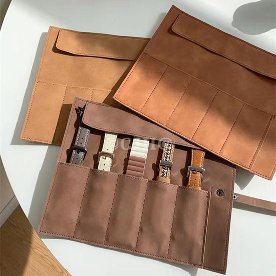 Watch Straps Storage Bag Imitation Leather Holds 5 Straps Watch Strap Storage Pouch Multi-compartment Watch Band Organizer
