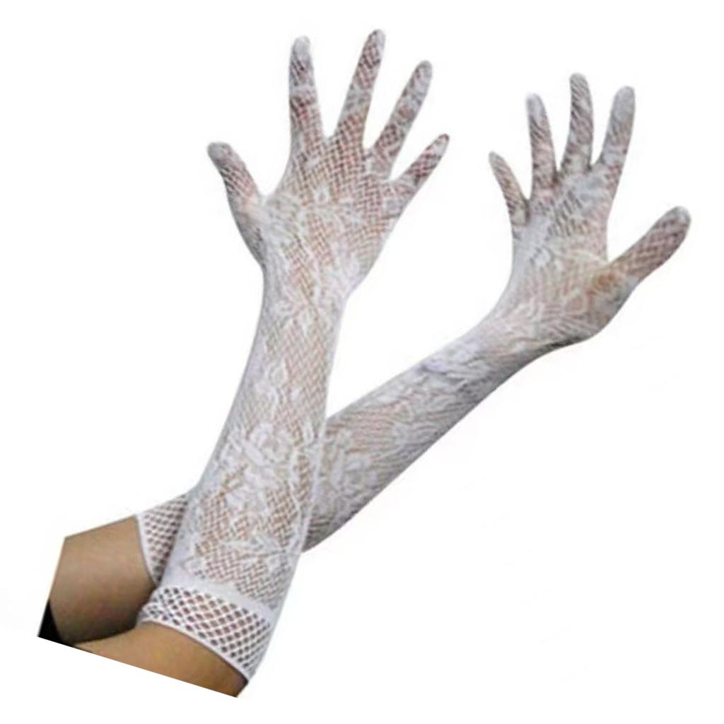 Women Lace Flower Gloves Breathable Net Arm Gloves for Theme Event Dress Masquerades Party Costume Handwear Accessories