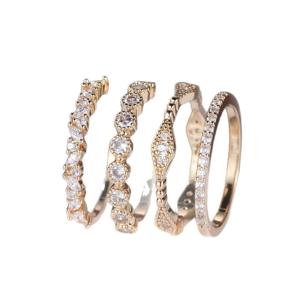 Hot Sale Gold Round White Diamond Horse Eye Full Ring Four-piece Ring Simple Niche Ring