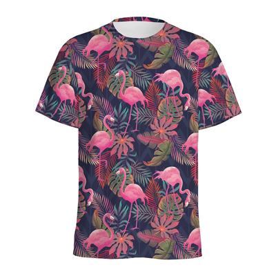 Summer Round Neck 3D Tropical Flamingo Hawaiian Floral Graphic Printed Top Short Sleeved Children's Boy and Children's Girl Kids Unisex T-shirts