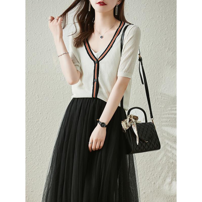 Firstview Women's V-Neck Short Sleeve Knit Cardigan